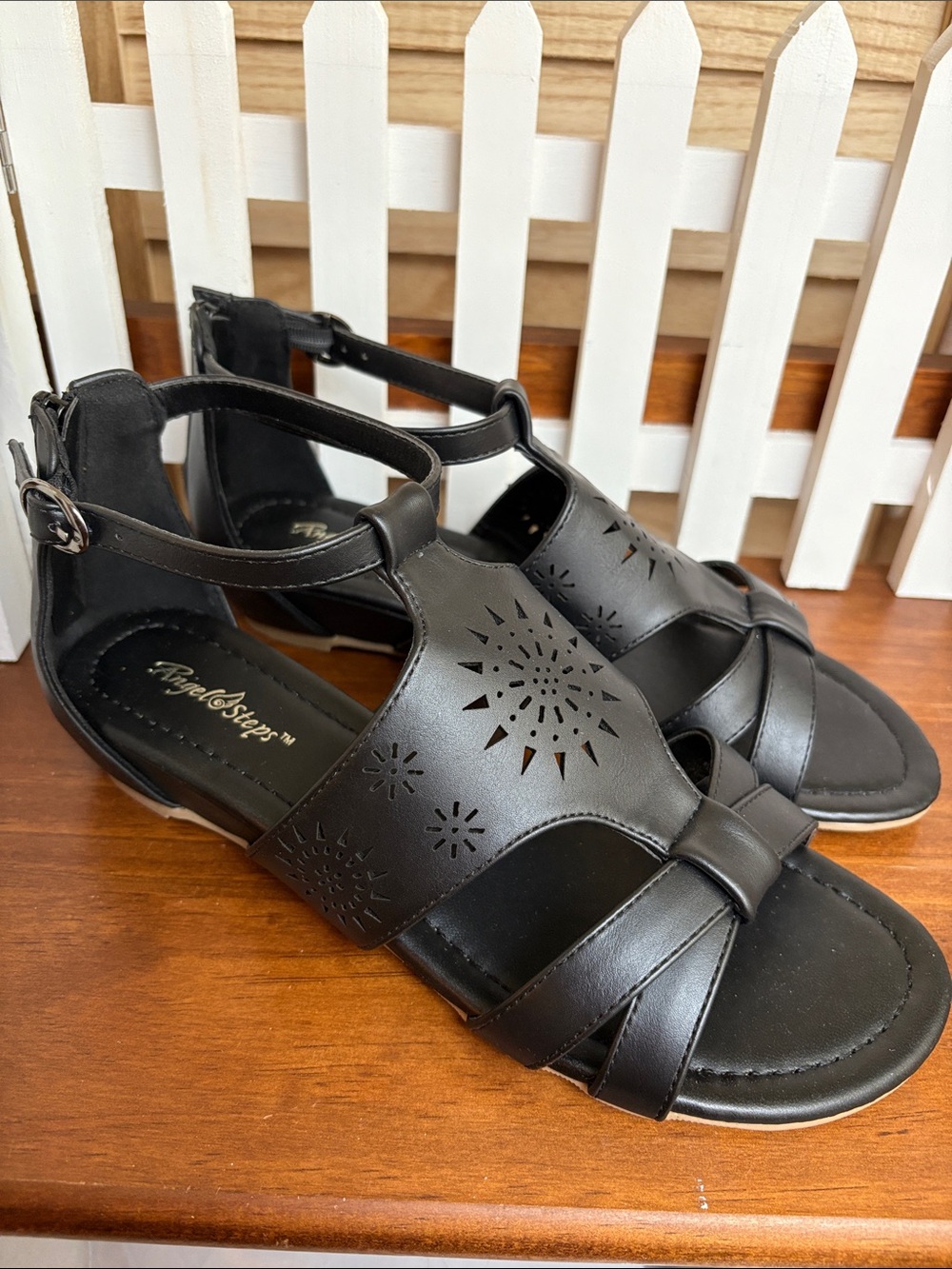 VTG Sunburst Gladiator Black Ankle Sandals 8 Wide - Picture 6 of 13